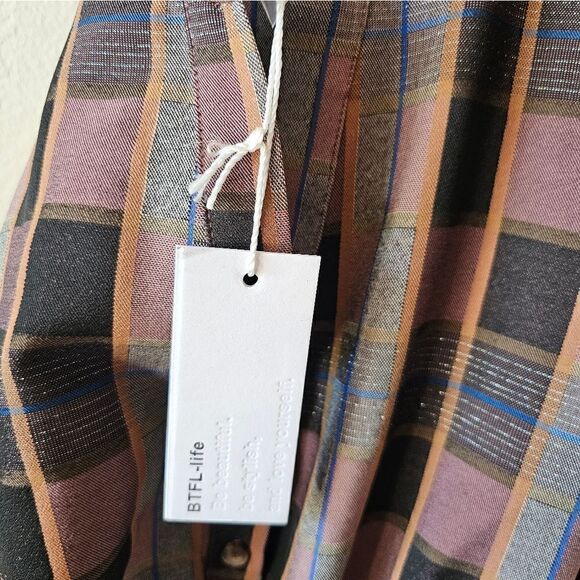 NWT BTFL - Life Metallic Thread Plaid Long Sleeve Dress XS - Picture 6 of 10